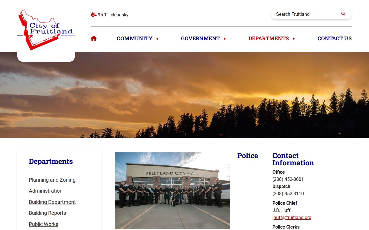 Payette County Fruitland Police Department arrest records contact page