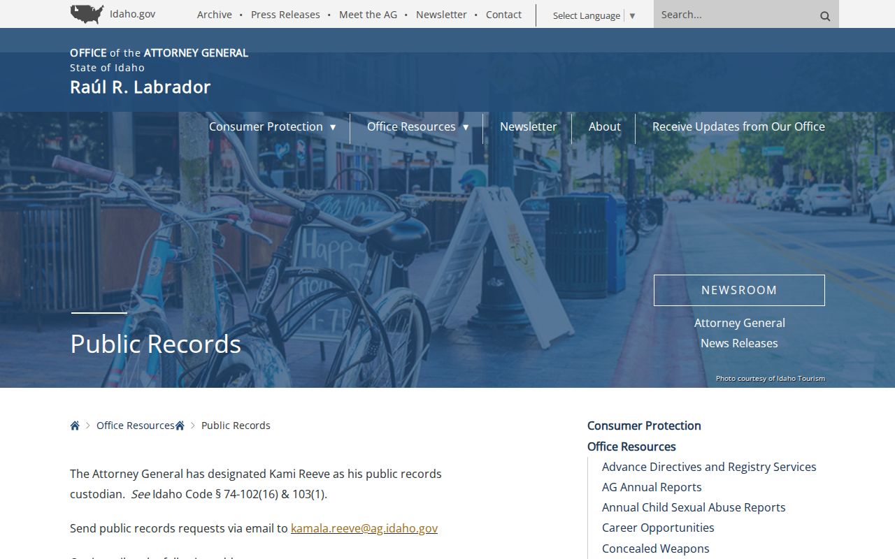 Payette County booking-record access through Idaho public-records guidance