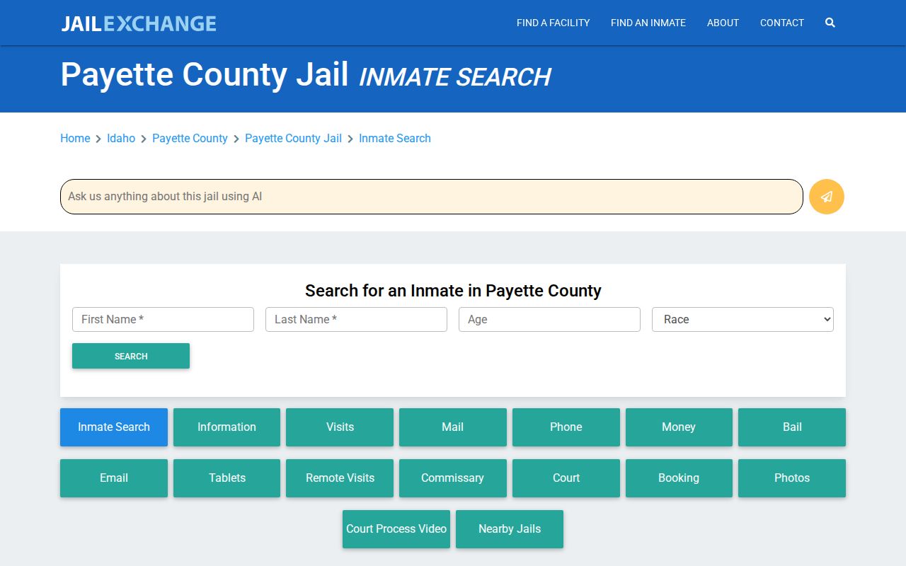 Unofficial Payette County jail booking-record search page