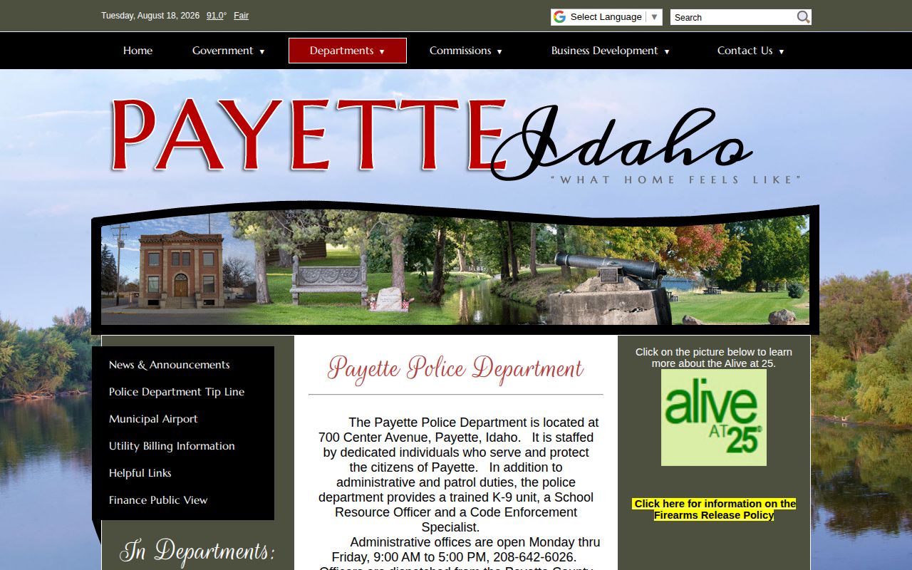 Payette County Payette Police Department arrest records contact page